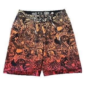 VTG Lost Enterprises Mayhem Board Shorts Size 33 Bikini Girls Skull‎ Crown Y2K